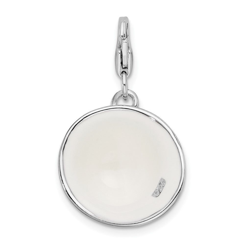 Sterling Silver Amore La Vita Rhodium-Plated Polished 3-D Black And White Enameled Hat Charm With Fancy Lobster Clasp