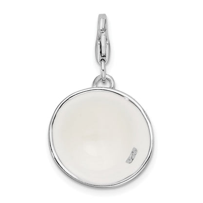 Sterling Silver Amore La Vita Rhodium-Plated Polished 3-D Black And White Enameled Hat Charm With Fancy Lobster Clasp