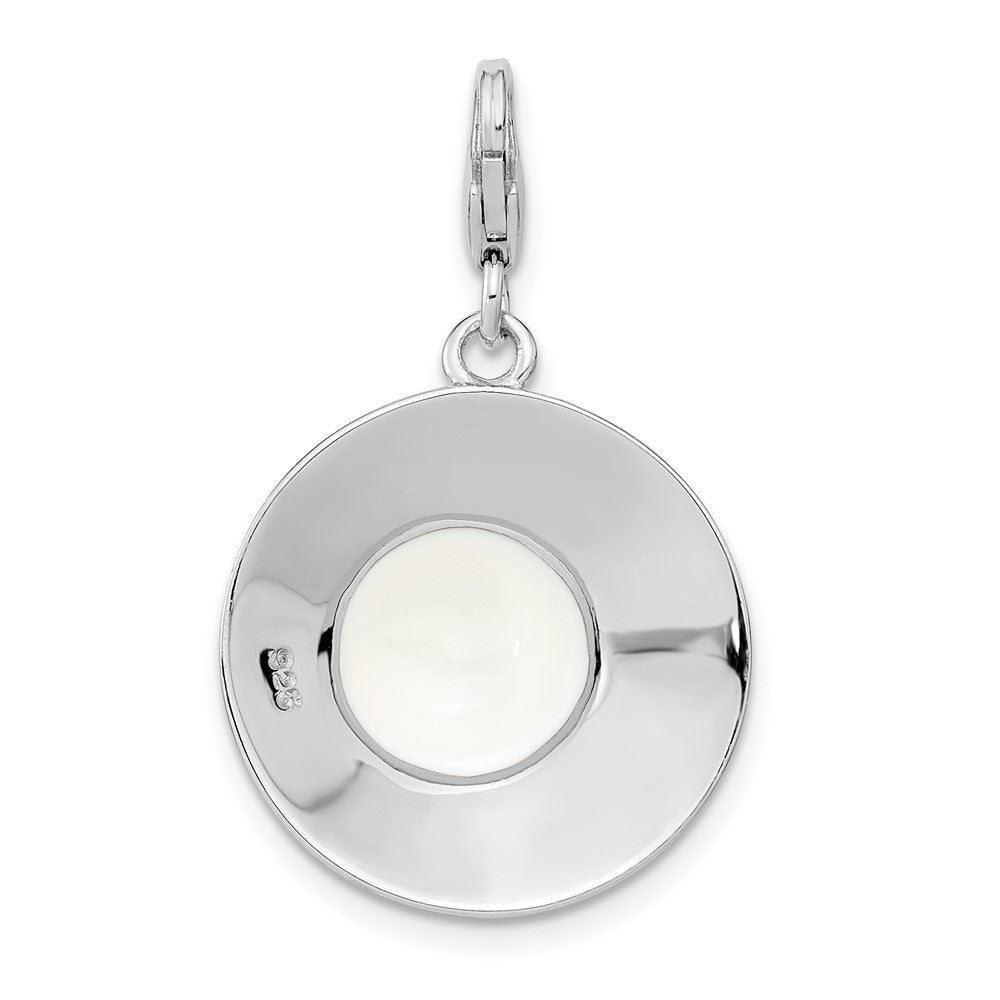 Sterling Silver Amore La Vita Rhodium-Plated Polished 3-D Enameled Hat Charm With Fancy Lobster Clasp