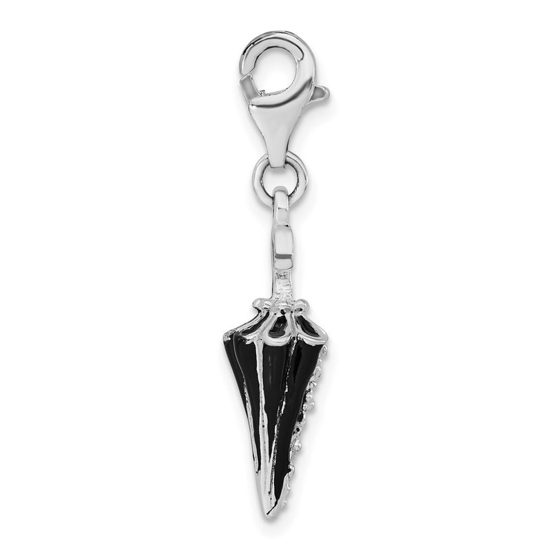 Sterling Silver Rhodium-Plated 3-D Enameled & Cz Parasol W/Lobster Clasp Charm