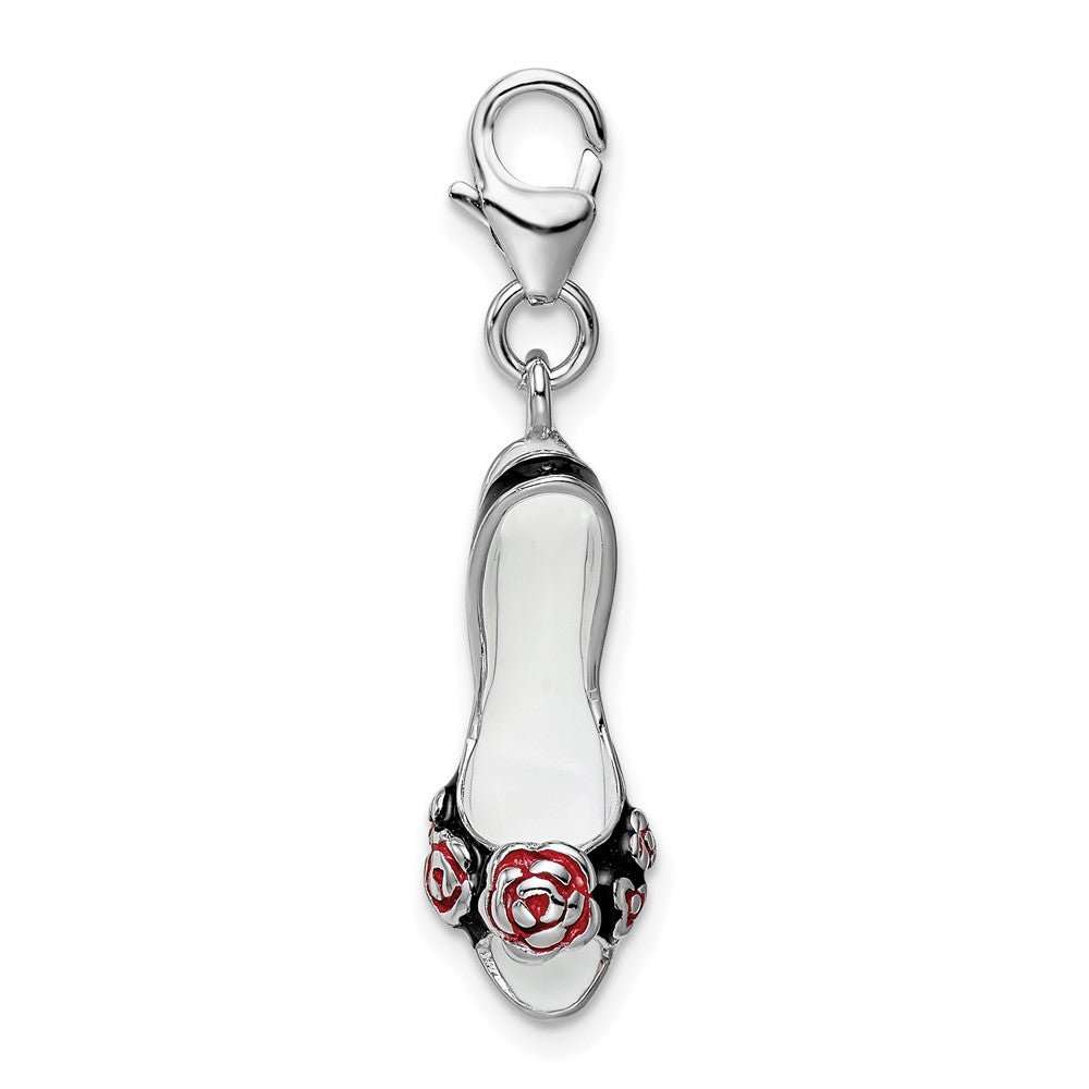 Sterling Silver Amore La Vita Rhodium-Plated Polished 3-D Enameled High Heel Charm With Fancy Lobster Clasp