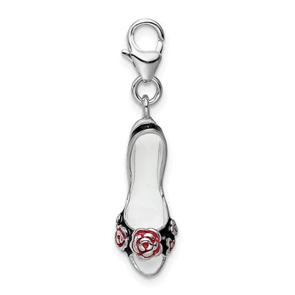 Sterling Silver Amore La Vita Rhodium-Plated Polished 3-D Enameled High Heel Charm With Fancy Lobster Clasp