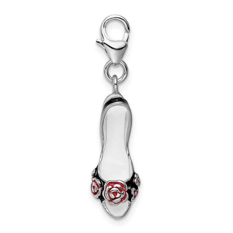 Sterling Silver Amore La Vita Rhodium-Plated Polished 3-D Enameled High Heel Charm With Fancy Lobster Clasp