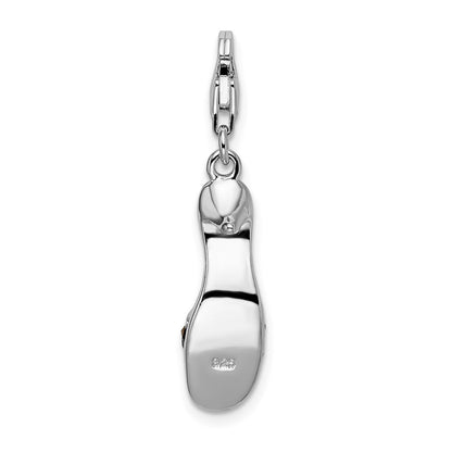 Sterling Silver Amore La Vita Rhodium-Plated Polished 3-D Black Enameled And Marcasite Shoe Charm With Fancy Lobster Clasp