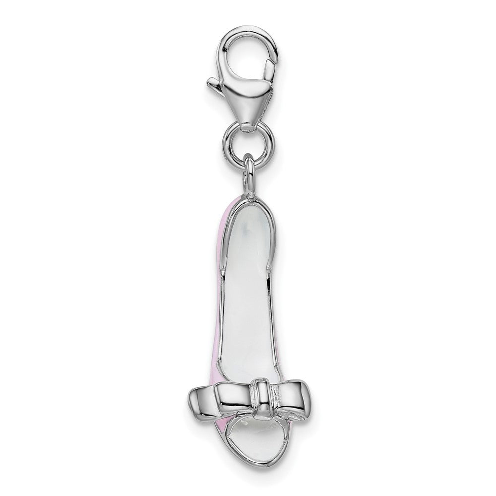 Sterling Silver Amore La Vita Rhodium-Plated Polished 3-D Pink Enameled Bow-Top High Heel Charm With Fancy Lobster Clasp