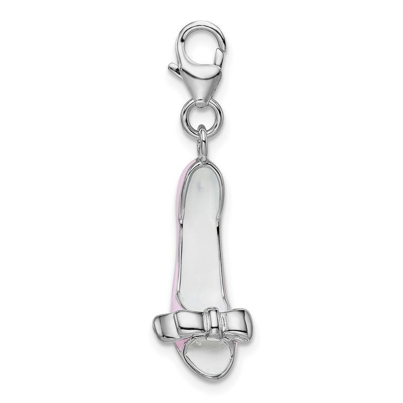 Sterling Silver Amore La Vita Rhodium-Plated Polished 3-D Pink Enameled Bow-Top High Heel Charm With Fancy Lobster Clasp