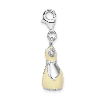 Sterling Silver Amore La Vita Rhodium-Plated Polished 3-D Enameled Dress Charm With Fancy Lobster Clasp