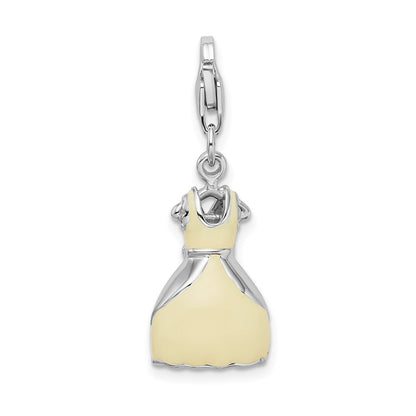 Sterling Silver Amore La Vita Rhodium-Plated Polished 3-D Enameled Dress Charm With Fancy Lobster Clasp