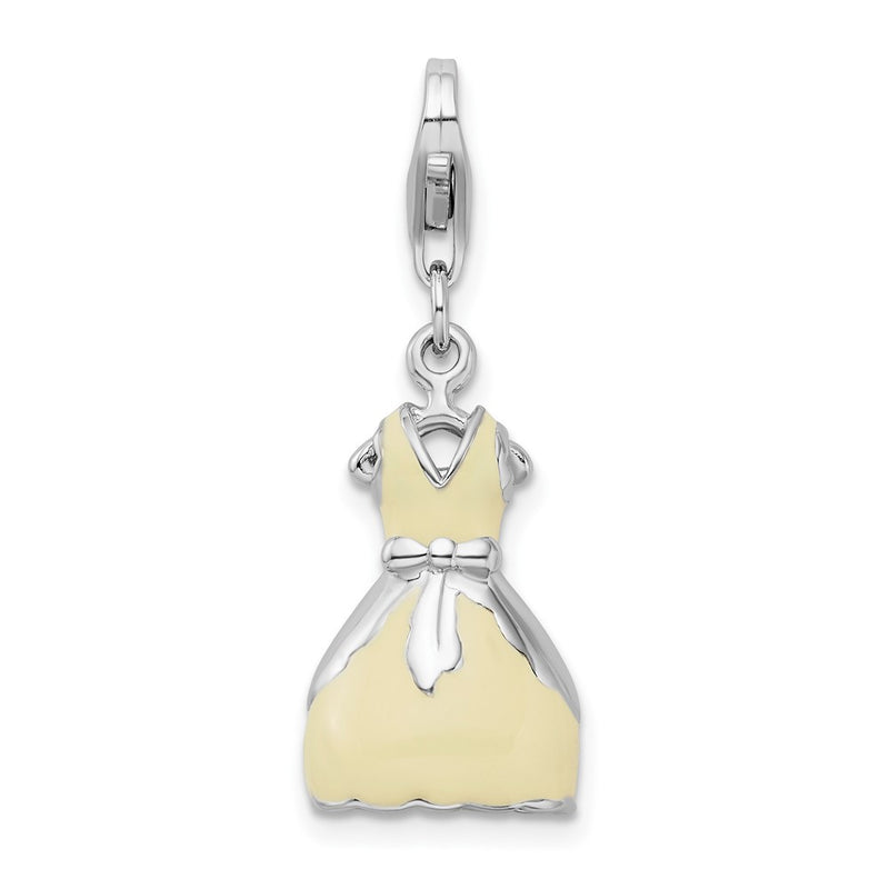 Sterling Silver Amore La Vita Rhodium-Plated Polished 3-D Enameled Dress Charm With Fancy Lobster Clasp