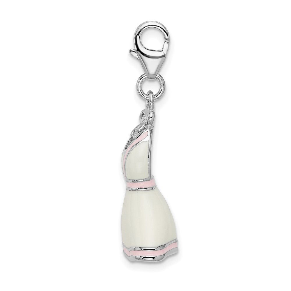 Sterling Silver Amore La Vita Rhodium-Plated Polished 3-D Enameled White Pink Trimmed Dress Charm With Fancy Lobster Clasp