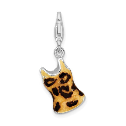 Sterling Silver Amore La Vita Rhodium-Plated Polished 3-D Cz Black Yellow Enameled Tank Top Charm With Fancy Lobster Clasp