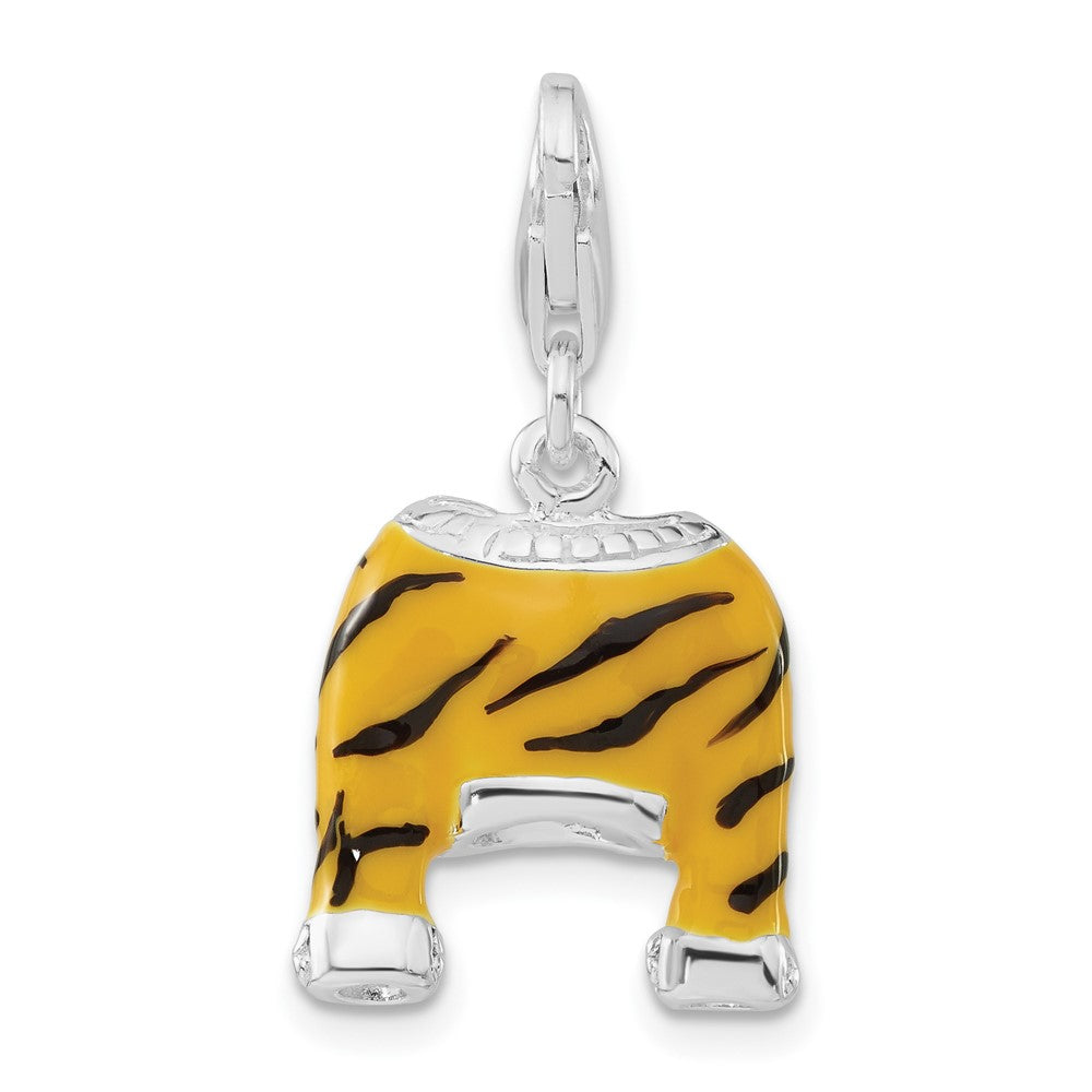 Sterling Silver Polished Cz & Enamel Tiger Jacket W/Lobster Clasp Charm