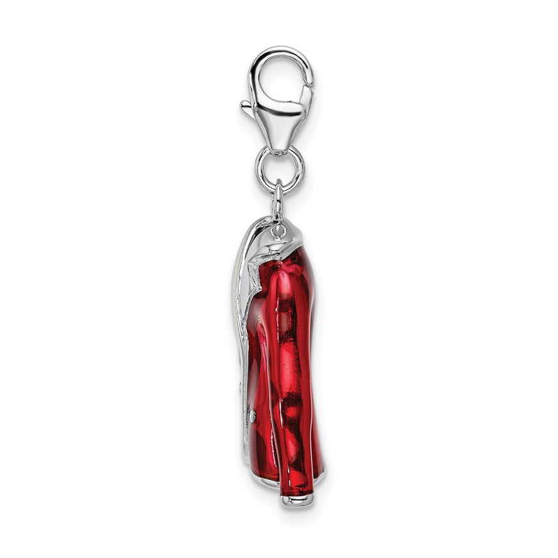 Sterling Silver Amore La Vita Rhodium-Plated Polished 3-D Red Enameled Jacket Charm With Fancy Lobster Clasp