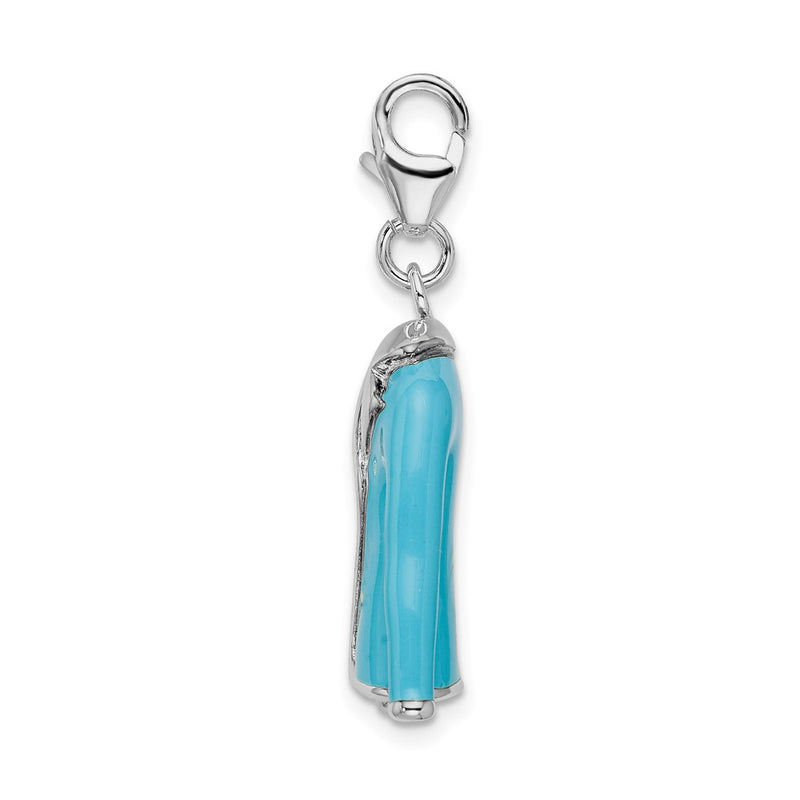 Sterling Silver Amore La Vita Rhodium-Plated Polished 3-D Blue Enameled Jacket Charm With Fancy Lobster Clasp