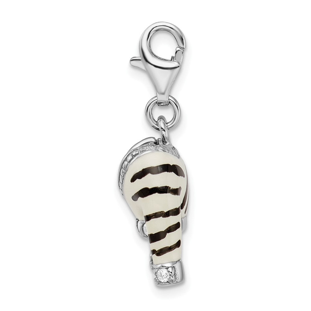 Sterling Silver Amore La Vita Rhodium-Plated Polished 3-D Cz Enameled Zebra Jacket Charm With Fancy Lobster Clasp