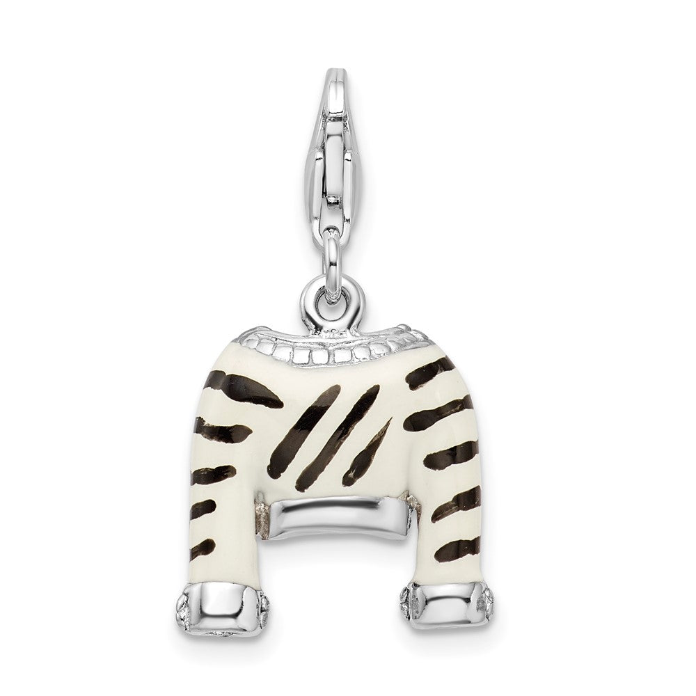 Sterling Silver Amore La Vita Rhodium-Plated Polished 3-D Cz Enameled Zebra Jacket Charm With Fancy Lobster Clasp