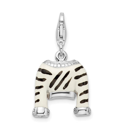 Sterling Silver Amore La Vita Rhodium-Plated Polished 3-D Cz Enameled Zebra Jacket Charm With Fancy Lobster Clasp
