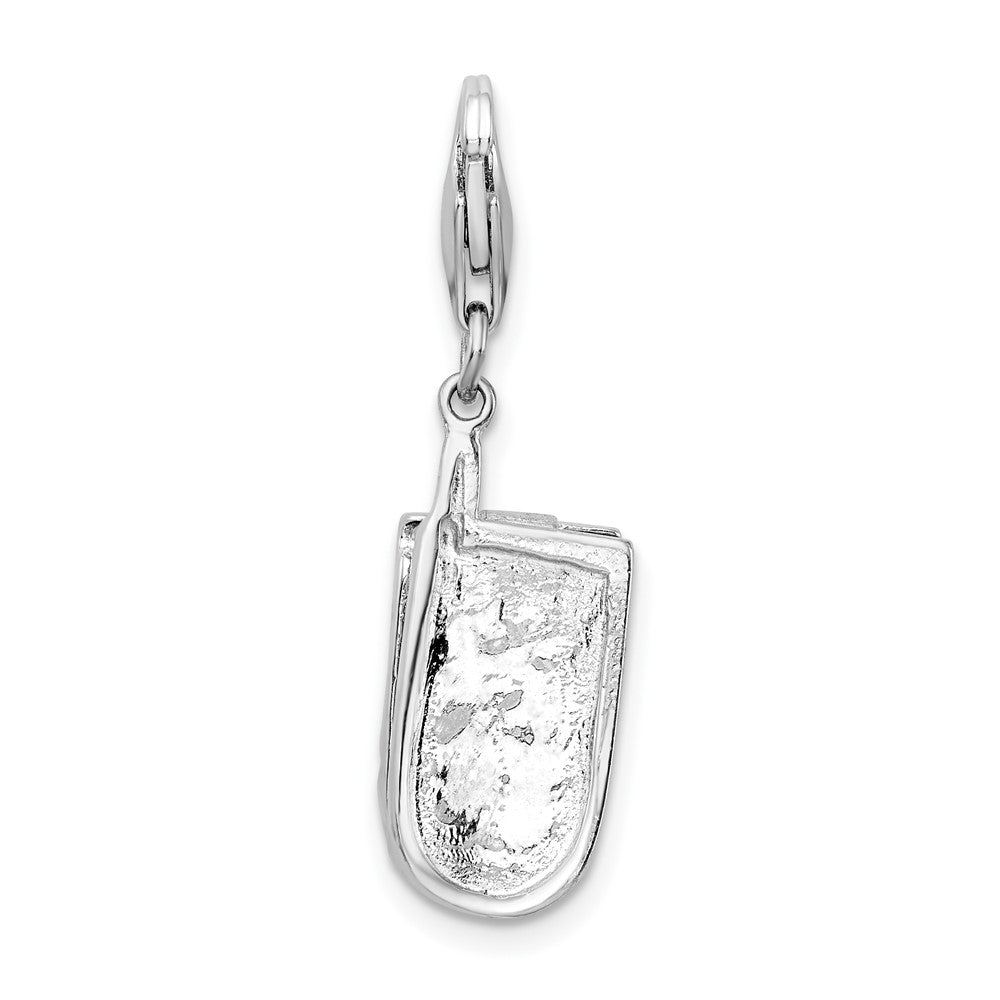 Sterling Silver Amore La Vita Rhodium-Plated Polished 3-D Moveable Cz Flip Cell Phone Charm With Fancy Lobster Clasp