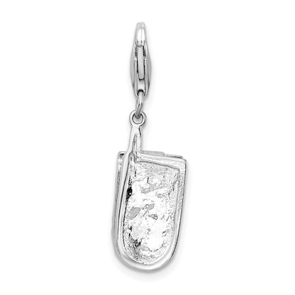 Sterling Silver Amore La Vita Rhodium-Plated Polished 3-D Moveable Cz Flip Cell Phone Charm With Fancy Lobster Clasp