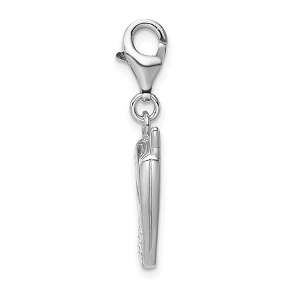 Sterling Silver Amore La Vita Rhodium-Plated Polished Cz Cell Phone Charm With Fancy Lobster Clasp
