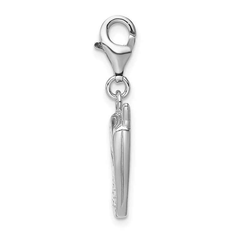 Sterling Silver Amore La Vita Rhodium-Plated Polished Cz Cell Phone Charm With Fancy Lobster Clasp