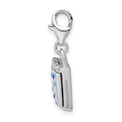 Sterling Silver Amore La Vita Rhodium-Plated Polished 3-D Enameled Moveable Flower Cell Phone Charm With Fancy Lobster Clasp