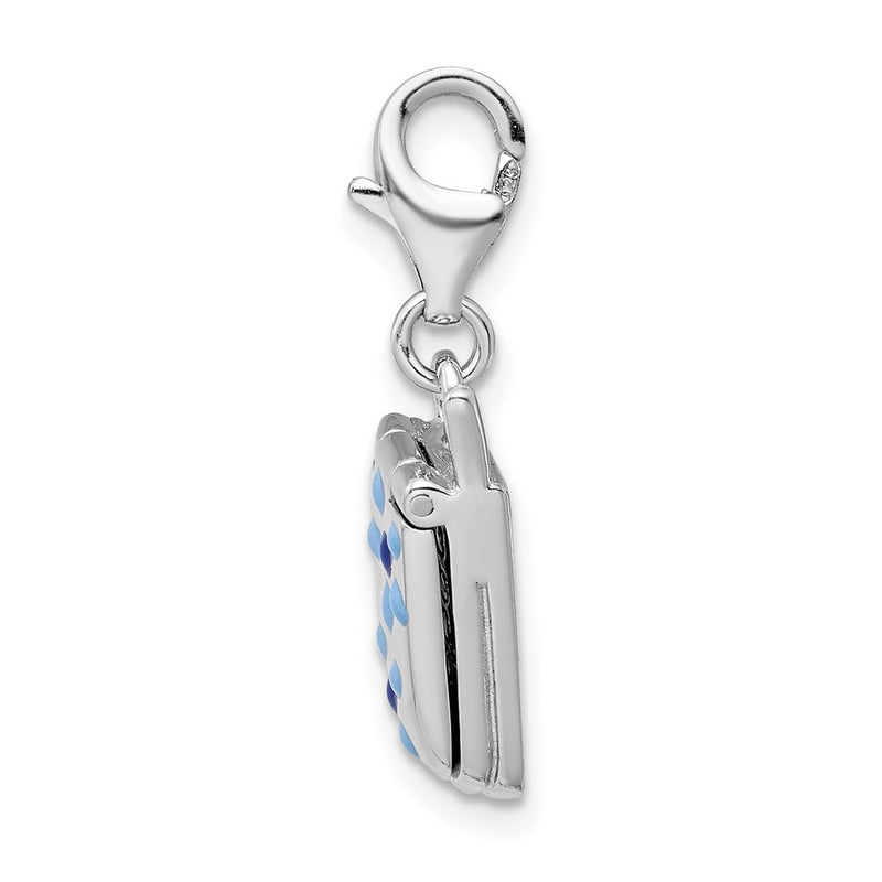 Sterling Silver Amore La Vita Rhodium-Plated Polished 3-D Enameled Moveable Flower Cell Phone Charm With Fancy Lobster Clasp
