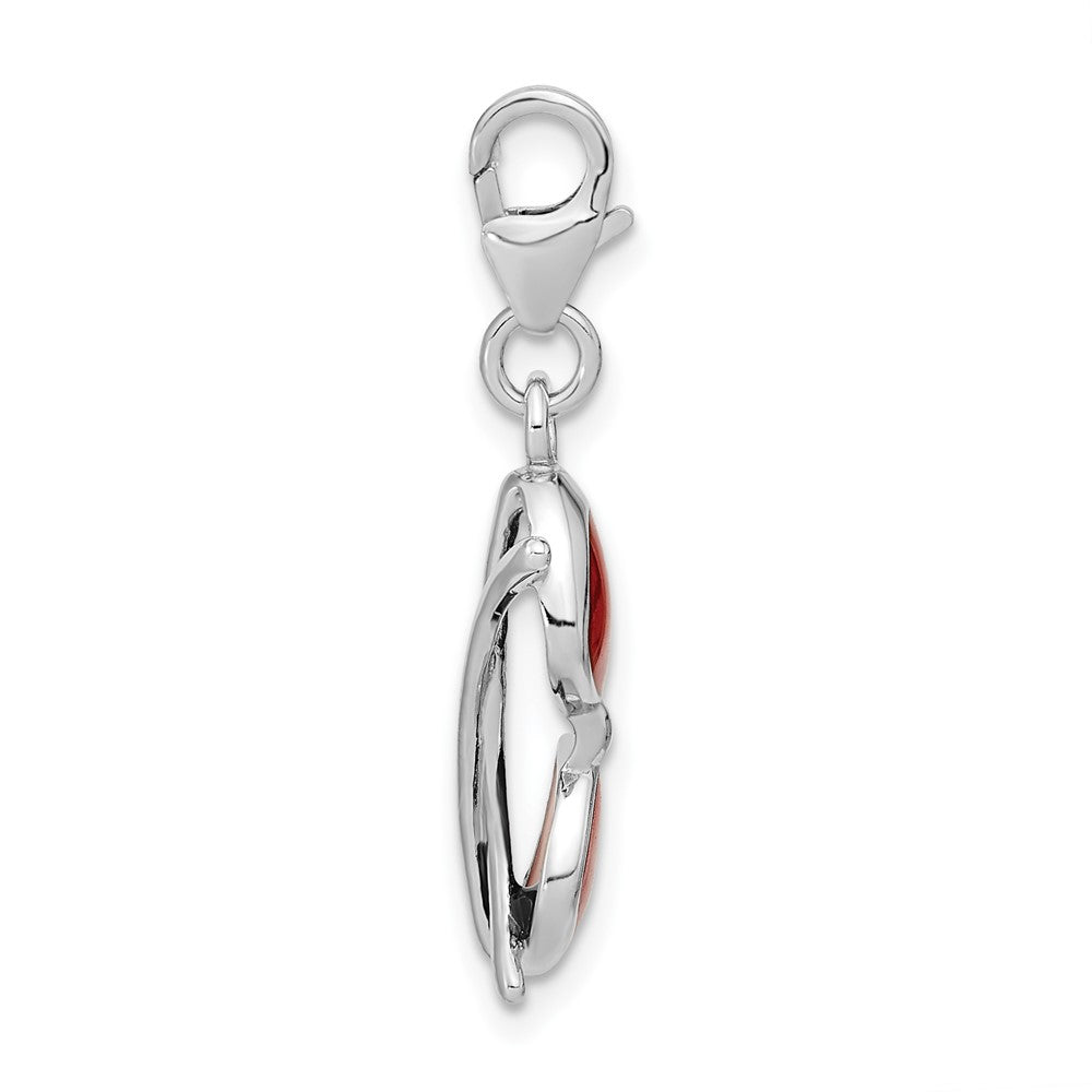 Sterling Silver Amore La Vita Rhodium-Plated Polished 3-D Enameled Coral Heart Sunglasses Charm With Fancy Lobster Clasp