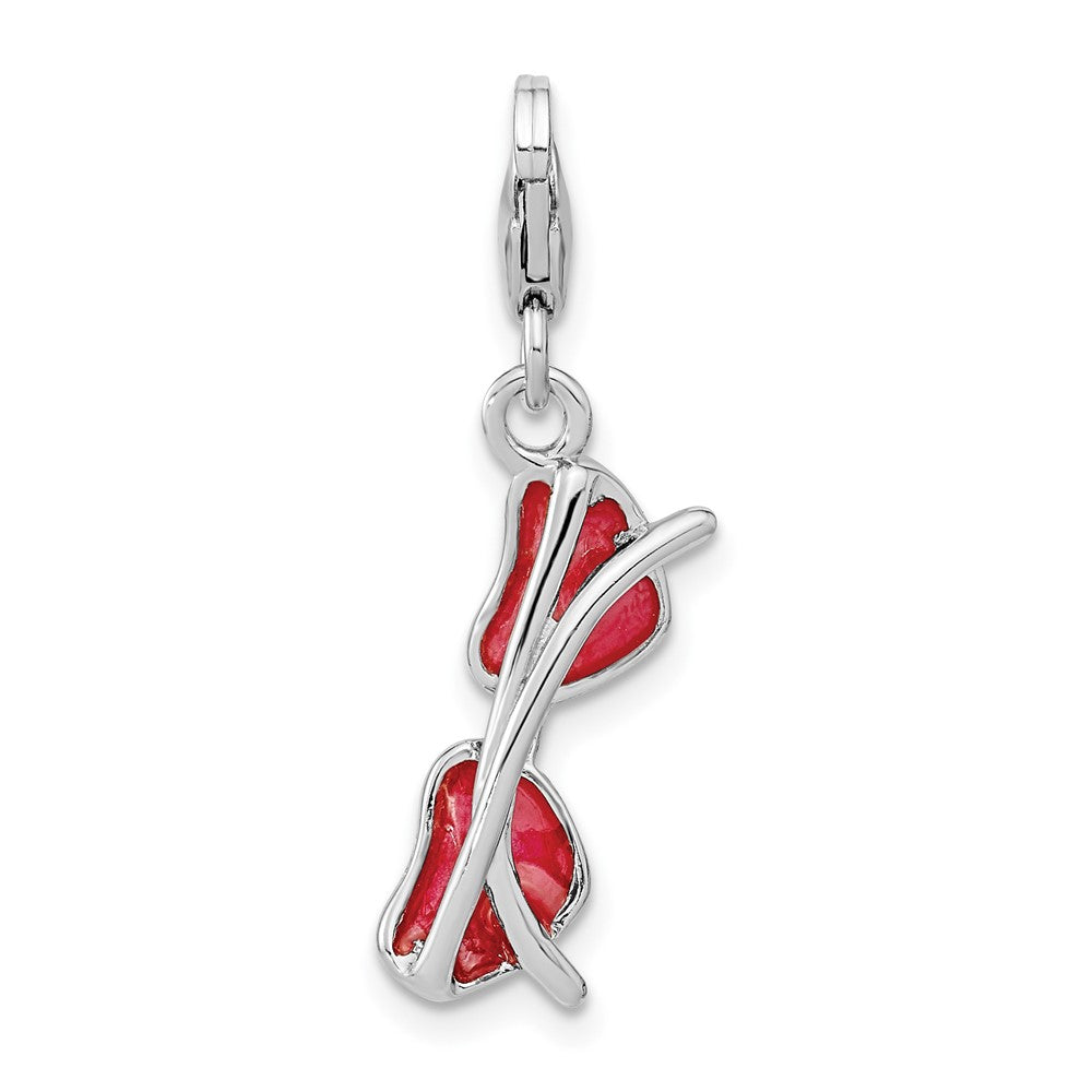 Sterling Silver Amore La Vita Rhodium-Plated Polished 3-D Enameled Coral Heart Sunglasses Charm With Fancy Lobster Clasp
