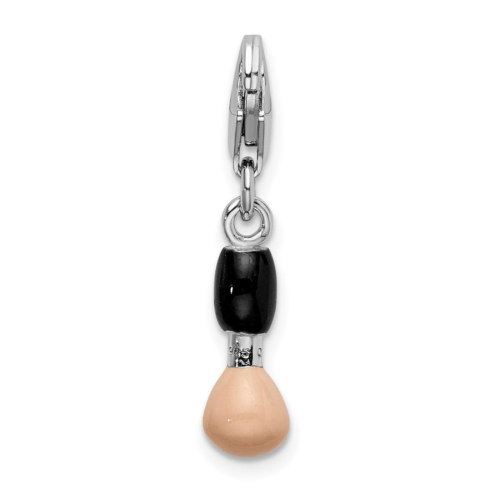 Sterling Silver Amore La Vita Rhodium-Plated Polished 3-D Black And Pink Enameled Blush Brush Charm With Fancy Lobster Clasp
