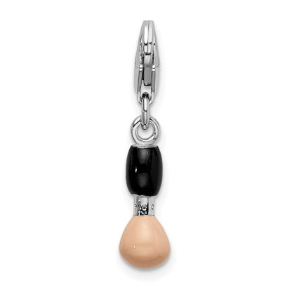 Sterling Silver Amore La Vita Rhodium-Plated Polished 3-D Black And Pink Enameled Blush Brush Charm With Fancy Lobster Clasp