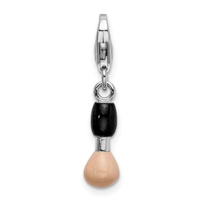 Sterling Silver Amore La Vita Rhodium-Plated Polished 3-D Black And Pink Enameled Blush Brush Charm With Fancy Lobster Clasp