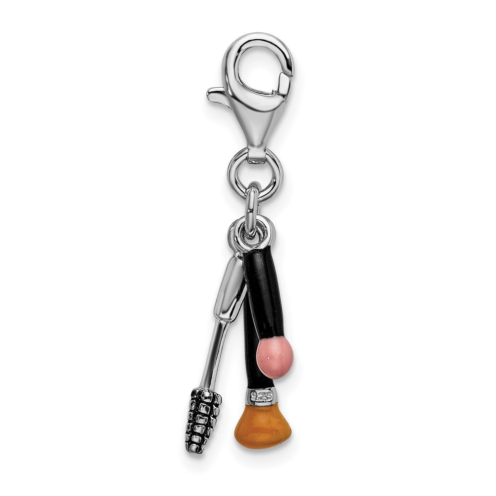 Sterling Silver Amore La Vita Rhodium-Plated Polished 3-D Enameled Makeup Charm With Fancy Lobster Clasp