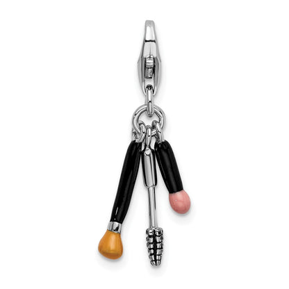 Sterling Silver Amore La Vita Rhodium-Plated Polished 3-D Enameled Makeup Charm With Fancy Lobster Clasp