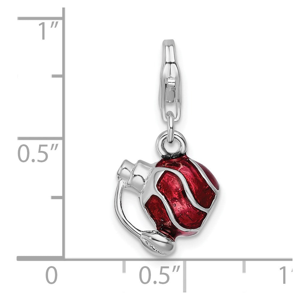 Sterling Silver Amore La Vita Rhodium-Plated Polished 3-D Enameled Perfume Bottle Charm With Fancy Lobster Clasp