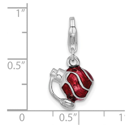 Sterling Silver Amore La Vita Rhodium-Plated Polished 3-D Enameled Perfume Bottle Charm With Fancy Lobster Clasp