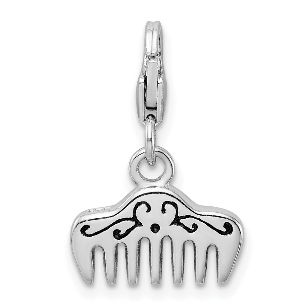 Sterling Silver Amore La Vita Rhodium-Plated Polished 3-D Crystal From Swarovski And Enameled Comb Charm With Fancy Lobster Clasp