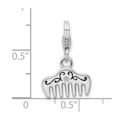 Sterling Silver Amore La Vita Rhodium-Plated Polished 3-D Crystal From Swarovski And Enameled Comb Charm With Fancy Lobster Clasp