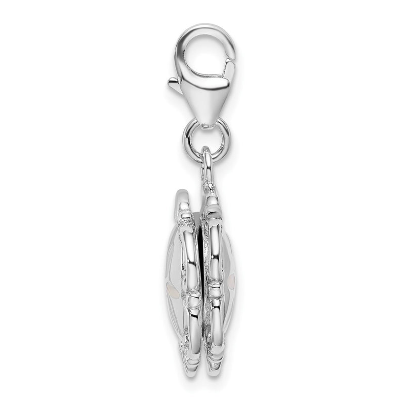 Sterling Silver Amore La Vita Rhodium-Plated Polished 3-D Enameled Compact Charm With Fancy Lobster Clasp