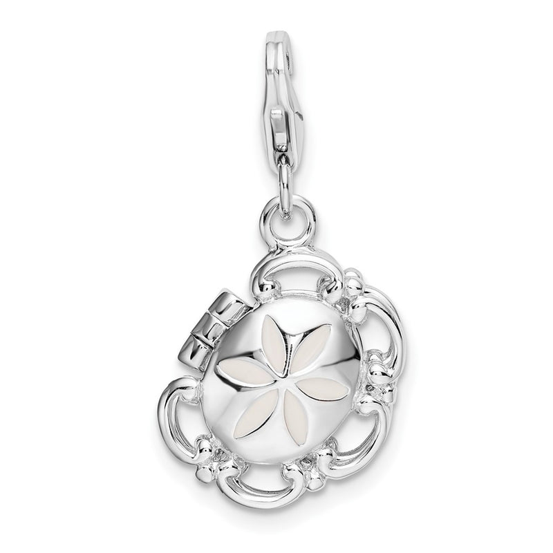 Sterling Silver Amore La Vita Rhodium-Plated Polished 3-D Enameled Compact Charm With Fancy Lobster Clasp