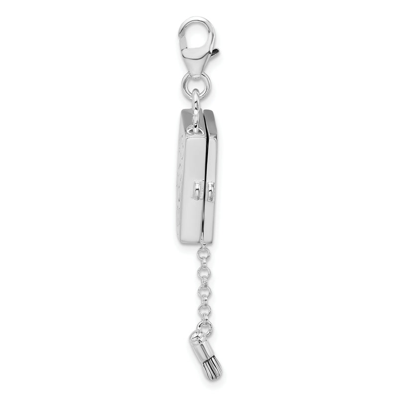 Sterling Silver Amore La Vita Rhodium-Plated Polished 3-D Moveable Enameled Eyeshadow Compact Charm With Fancy Lobster Clasp