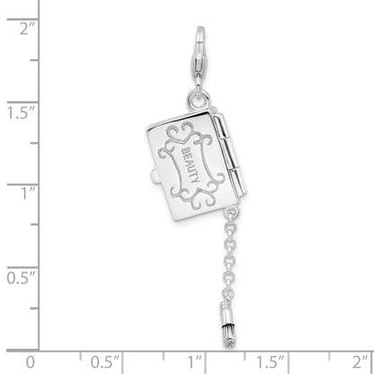 Sterling Silver Amore La Vita Rhodium-Plated Polished 3-D Moveable Enameled Eyeshadow Compact Charm With Fancy Lobster Clasp