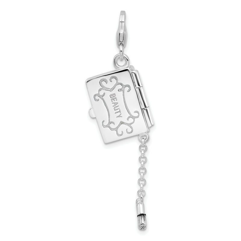 Sterling Silver Amore La Vita Rhodium-Plated Polished 3-D Moveable Enameled Eyeshadow Compact Charm With Fancy Lobster Clasp
