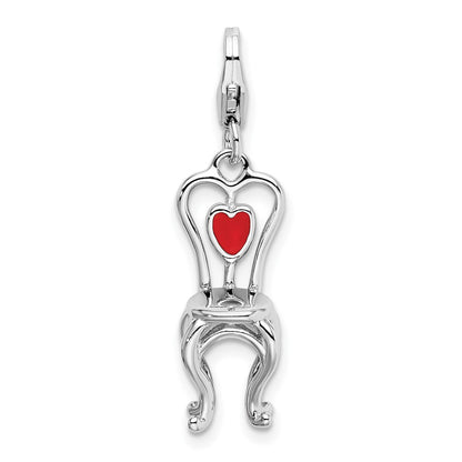 Sterling Silver Amore La Vita Rhodium-Plated Polished 3-D Enameled Chair With Heart Charm Fancy Lobster Clasp