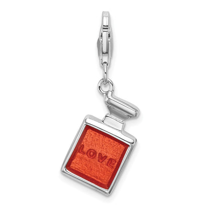 Sterling Silver Amore La Vita Rhodium-Plated Polished 3-D Orange Enameled Perfume Bottle Charm With Fancy Lobster Clasp