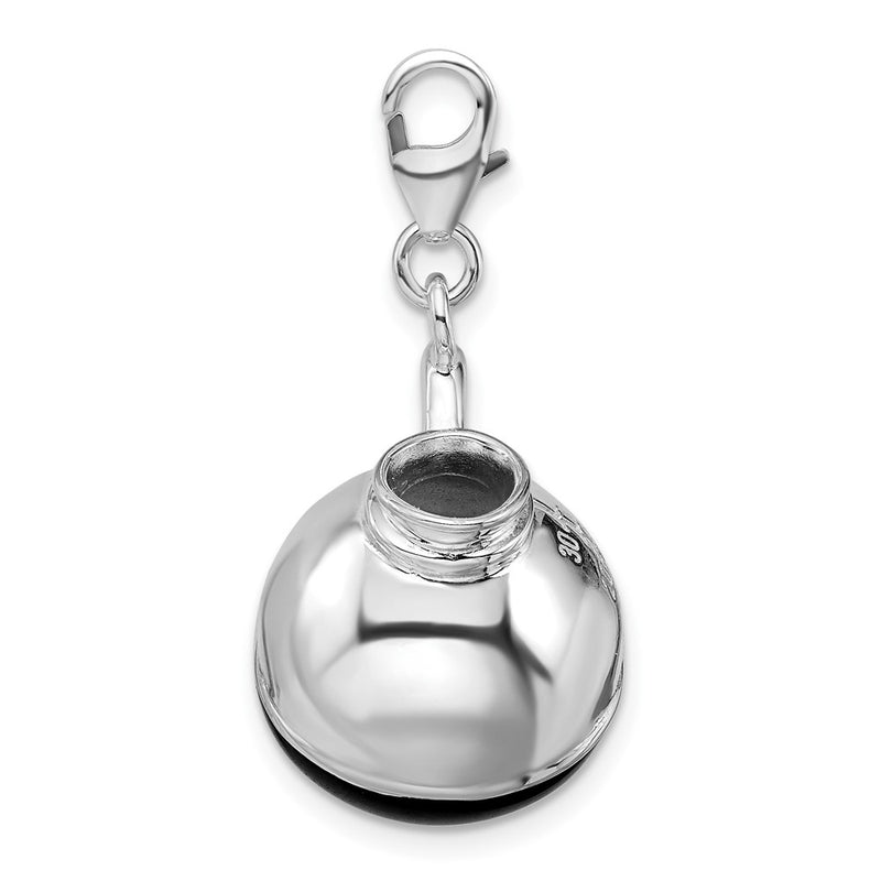 Sterling Silver Amore La Vita Rhodium-Plated Polished 3-D Enameled Coffee Pot Charm With Fancy Lobster Clasp