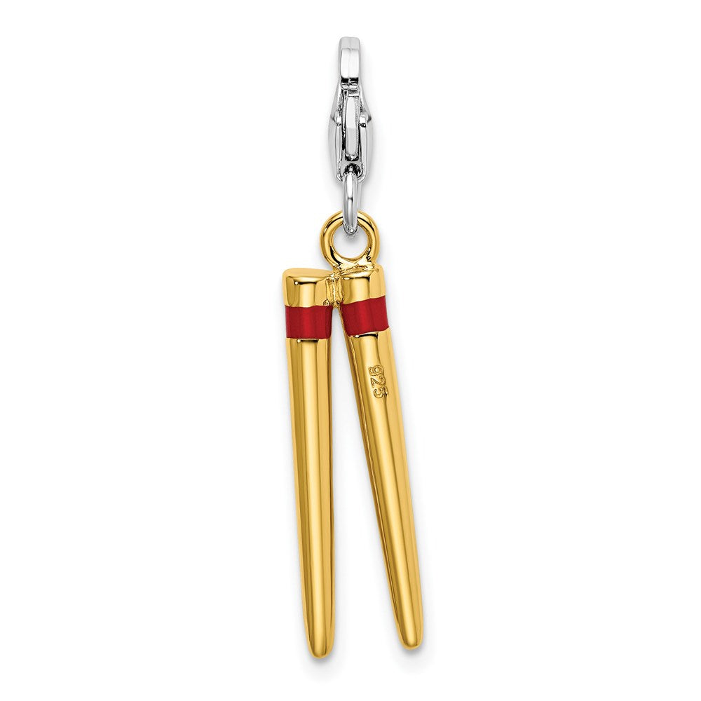 Sterling Silver 3-D Enameled Gold-Plated Chopstick W/Lobster Clasp Charm