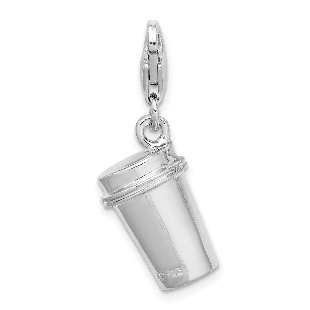 Sterling Silver Amore La Vita Rhodium-Plated Polished 3-D Enameled To Go Coffee Cup Charm With Fancy Lobster Clasp