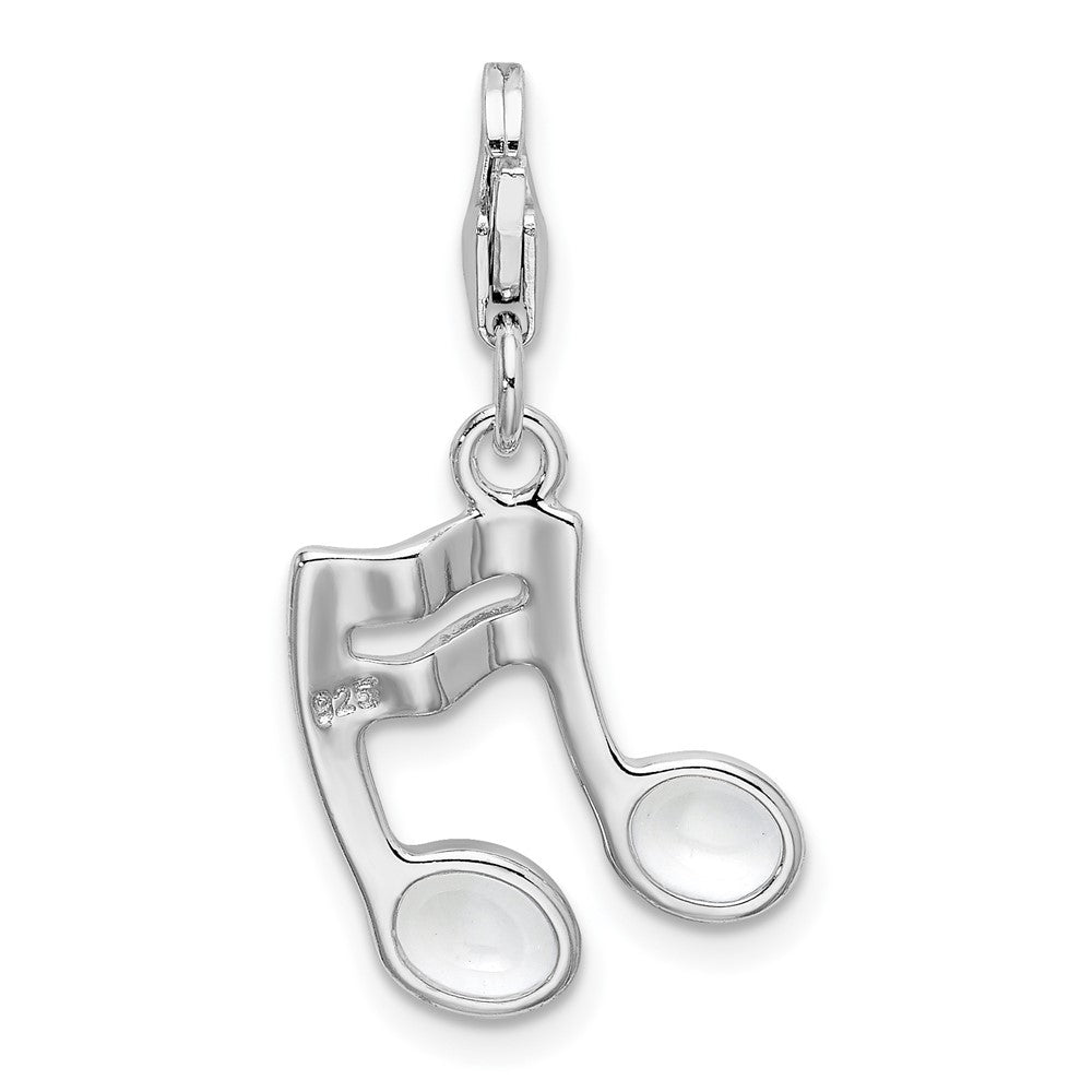 Sterling Silver Amore La Vita Rhodium-Plated Polished White Enameled On Back Of Musical Note Charm With Fancy Lobster Clasp