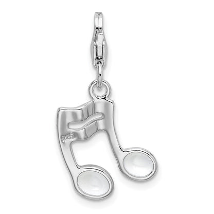 Sterling Silver Amore La Vita Rhodium-Plated Polished White Enameled On Back Of Musical Note Charm With Fancy Lobster Clasp